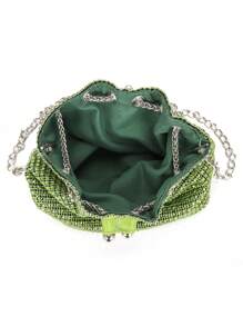 Shiny,Glitter Bling Glamorous,Elegant,Exquisite,Quiet Luxury Mini Bucket Bag Green Rhinestone Decor Drawstring For Party, Clear Bag Dinner Bag,Evening Bag,Elegant Rhinestone Rhinestone,Crystal Decor,Faux Pearl For Party Girl,Woman,For Lady,Bride Perfect For Party,Wedding,Prom,Dinner/Banquet Best Gift For Women, Glamorous Rhinestone Bag