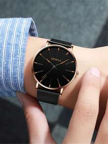 Đồng hồ nam mặt tròn ba mặt ngày Đồng hồ thạch anh con trỏ dùng cho cuộc sống hàng ngày Làm quà tặng cho học sinh đi học trở lại - màu đen - Xem 4