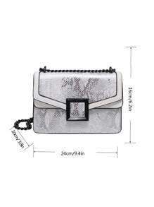 Snakeskin Embossed Square Bag Small Flap Chain Strap - Silver - View 4