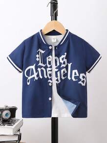 SHEIN 小男童字母圖案棒球領襯衫不帶T恤