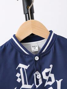 SHEIN 小男童字母圖案棒球領襯衫不帶T恤