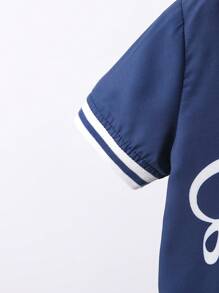 SHEIN 小男童字母圖案棒球領襯衫不帶T恤