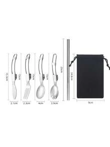 5pcs Foldable Stainless Steel Hiking Cutlery Set - Multicolor - View 3