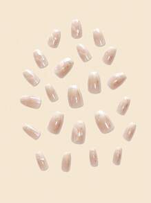 Get Glamorous With 24pcs Short Coffin Glitter Sequins Marble Print Fake Nail & 1pc Nail File & 1sheet Tape Press On Nails Nail Supplies