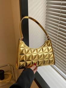 Quilted Bag Zipper Metallic Funky Pu - Gold - View 1