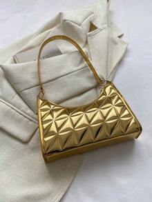 Quilted Bag Zipper Metallic Funky Pu - Gold - View 2