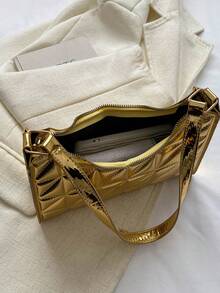 Quilted Bag Zipper Metallic Funky Pu - Gold - View 5