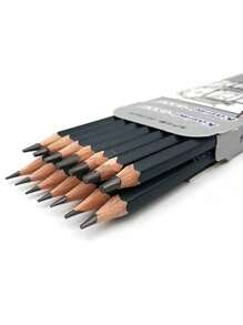 14支素色木製鉛筆，兒童，學生，繪畫，素描簡單多用途鉛筆 - 黑色 - 查看 1