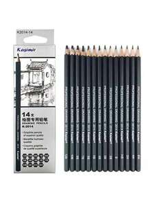 14支素色木製鉛筆，兒童，學生，繪畫，素描簡單多用途鉛筆 - 黑色 - 查看 2