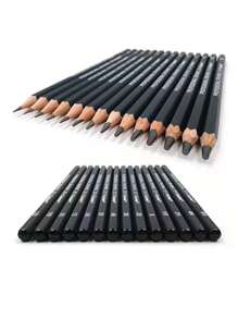 14支素色木製鉛筆，兒童，學生，繪畫，素描簡單多用途鉛筆 - 黑色 - 查看 3