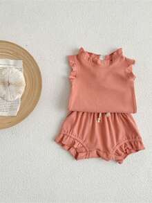 Bộ đồ Em bé Thắt nút Viên lá sen viền lá sen màu trơn - Bụi tím - Xem 3