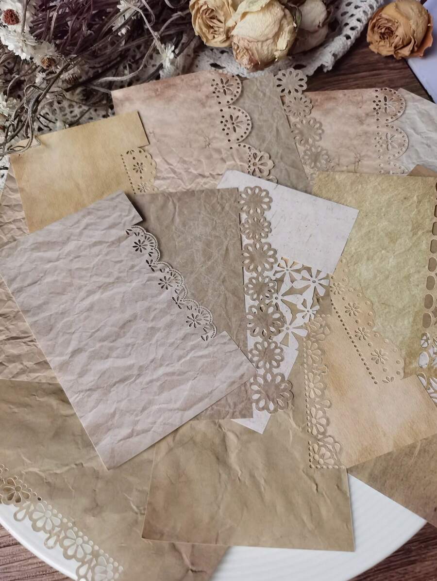 20張/包花鏤空材料紙用於DIY工藝複古多用途裝飾牛皮紙手帳 - 彩色 - 查看 1