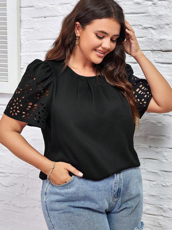 SHEIN Clasi Blusa cortado láser de manga farol