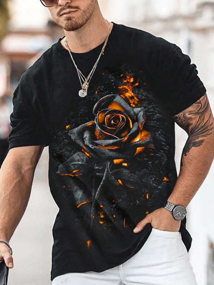 Manfinity LEGND Men Floral Print Tee - Black - View 1