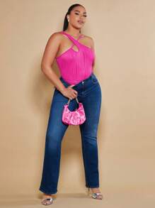 SHEIN BAE 大碼前交叉連體衣 - 玫紅色 - 查看 4