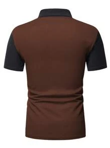 Manfinity Homme 男士撞色條紋織帶細節1/4拉鍊POLO衫