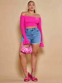 SHEIN BAE Áo sơ mi Plus Size Xù màu trơn Giải trí - Màu Hồng Tươi - Xem 4