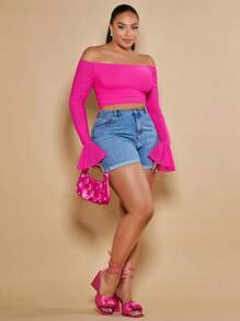 SHEIN BAE Áo sơ mi Plus Size Xù màu trơn Giải trí - Màu Hồng Tươi - Xem 5