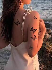 Kit de tatuajes temporales con diseño de mariposa, set de 2 hojas de calcomanías de tatuajes a prueba de agua para niños, maquillaje y decoración de fiestas con temática de festival/Y2k - Negro - Ver 2