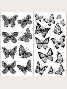 Kit de tatuajes temporales con diseño de mariposa, set de 2 hojas de calcomanías de tatuajes a prueba de agua para niños, maquillaje y decoración de fiestas con temática de festival/Y2k - Negro - Ver 3