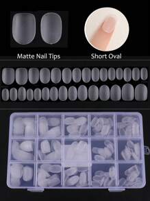 FULL BEAUTY Elevate Your Style With 300pcs Short Oval Clear Matte Frosted Full Cover Fake Nail With Storage Box Press On Nails Nail Supplies - Clear - View 1