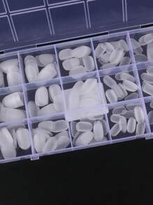 FULL BEAUTY Elevate Your Style With 300pcs Short Oval Clear Matte Frosted Full Cover Fake Nail With Storage Box Press On Nails Nail Supplies - Clear - View 3