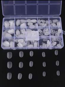 FULL BEAUTY Elevate Your Style With 300pcs Short Oval Clear Matte Frosted Full Cover Fake Nail With Storage Box Press On Nails Nail Supplies - Clear - View 5