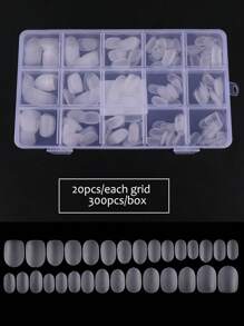 FULL BEAUTY Elevate Your Style With 300pcs Short Oval Clear Matte Frosted Full Cover Fake Nail With Storage Box Press On Nails Nail Supplies - Clear - View 10