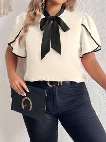 Celure Blusa unido en contraste de cuello con cordón manga tulipán