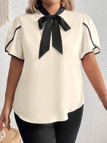 Celure Blusa unido en contraste de cuello con cordón manga tulipán