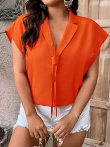 SHEIN Clasi Áo sơ mi Plus Size màu trơn Giải trí - Màu Cam cháy - Xem 6