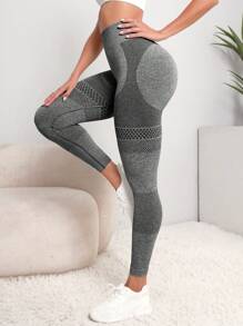 Yoga Basic Quần Leggings Thể thao Nữ Sọc - Màu xám đen - Xem 3