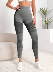Yoga Basic Quần Leggings Thể thao Nữ Sọc - Màu xám đen - Xem 4