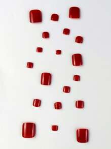 Instantly Upgrade Your Look with 24pcs Medium Square Solid Red Plain Glossy Fake Toenail & 1pc Nail File & 1sheet Tape - Red - View 3