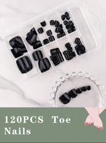 120 chiếc móng chân giả hình vuông ngắn - màu đen - Xem 1