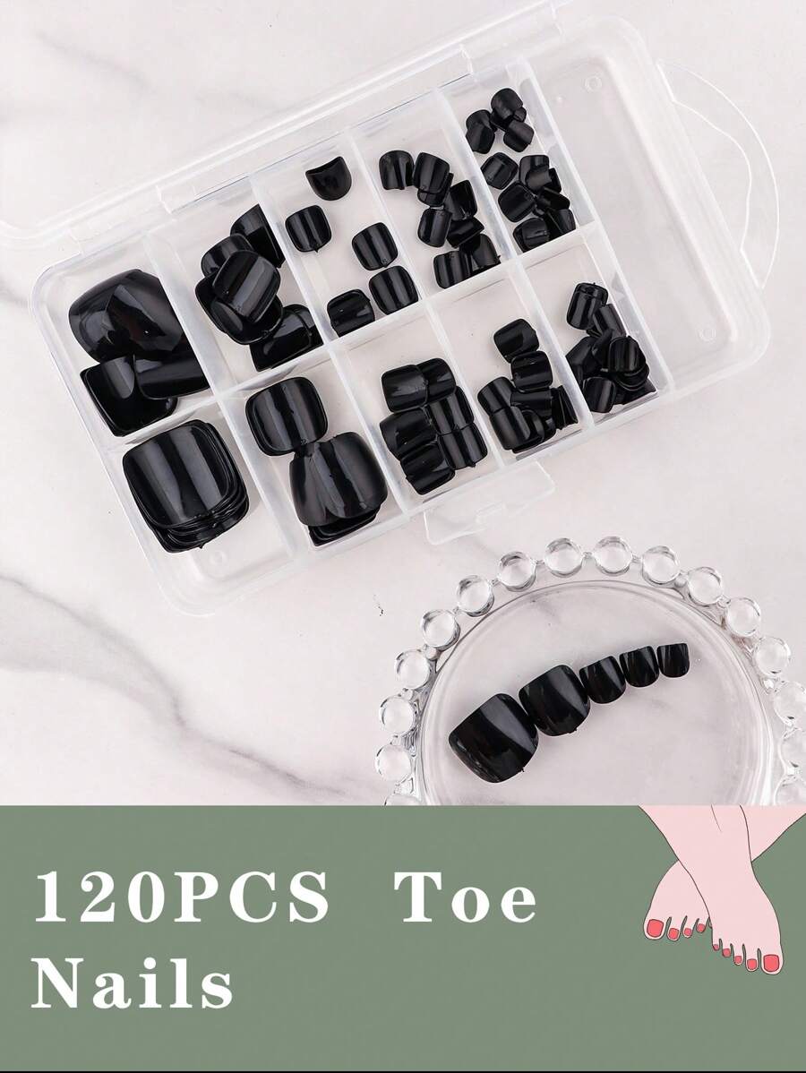 120 chiếc móng chân giả hình vuông ngắn - màu đen - Xem 1