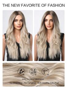 Tóc giả nữ dài gợn sóng tổng hợp màu nâu ombre tóc giả màu vàng phần giữa cosplay tiệc tóc giả chịu nhiệt - Ombre - Xem 6