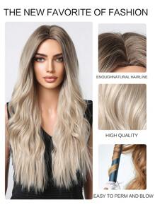 Tóc giả nữ dài gợn sóng tổng hợp màu nâu ombre tóc giả màu vàng phần giữa cosplay tiệc tóc giả chịu nhiệt - Ombre - Xem 7