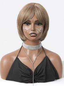 直筒彩色12英寸短人造假髮帶劉海適合女士 - 彩色 - 查看 1