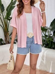 SHEIN LUNE Kimono unicolor con parte delantera abierta - Rosa Pálido - Ver 4