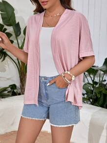 SHEIN LUNE Kimono unicolor con parte delantera abierta - Rosa Pálido - Ver 5