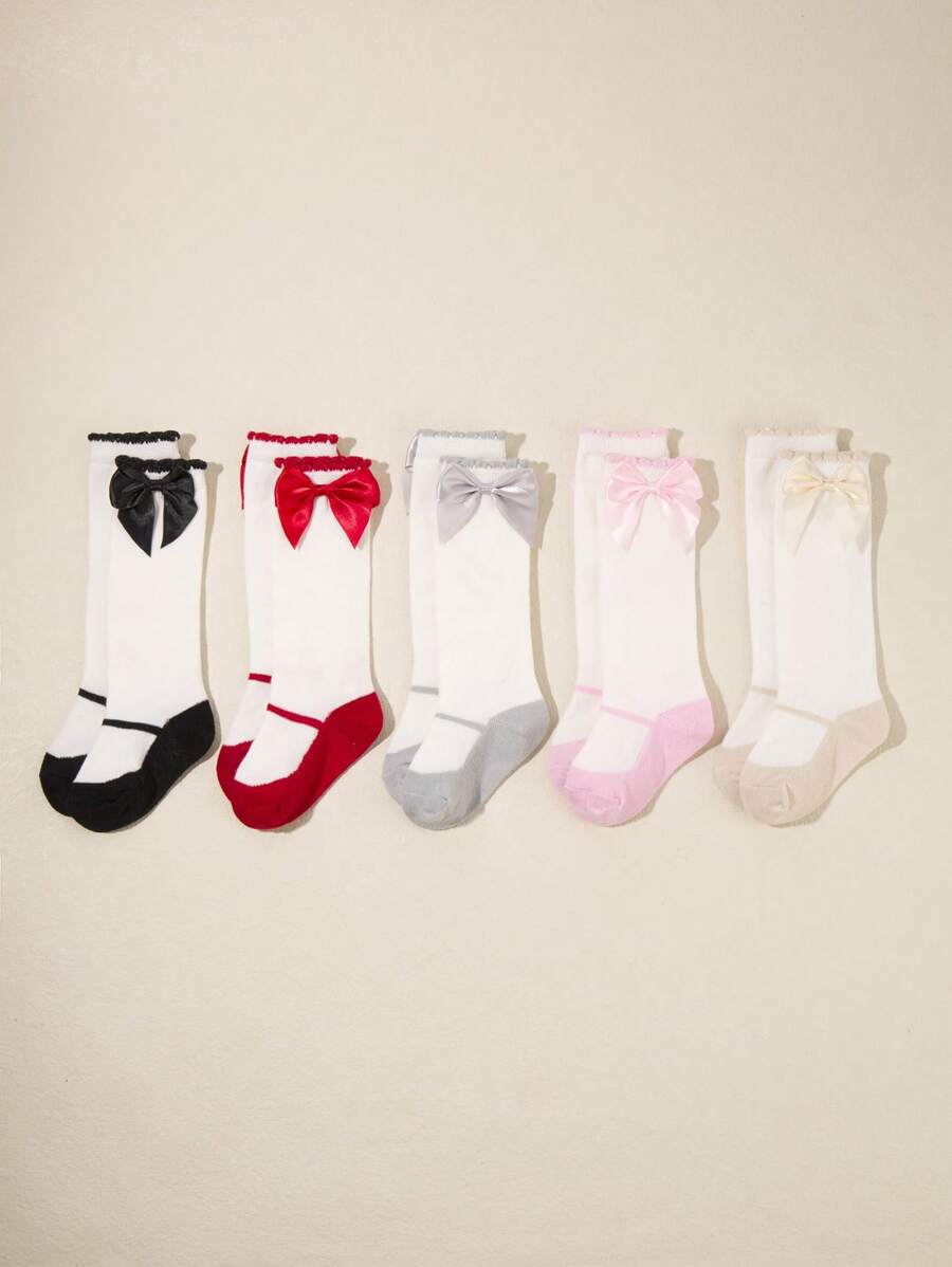 5 đôi Vớ trang trí nơ cho bé trên đầu gối - Nhiều màu - Xem 1