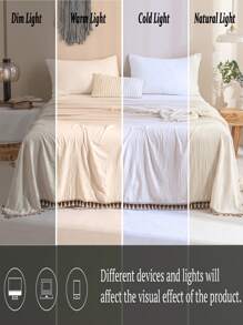 1入組素色流蘇裝飾床單現代家居床單 - 白色 - 查看 6