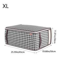 大容量千鳥格儲物袋，拉鍊防塵收納袋，適用於衣櫃被子袋衣物收納儲物箱床上用品被子毯子大學宿舍必需品，東西袋 - 黑與白 - 查看 3