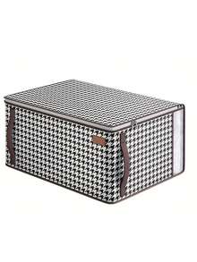 大容量千鳥格儲物袋，拉鍊防塵收納袋，適用於衣櫃被子袋衣物收納儲物箱床上用品被子毯子大學宿舍必需品，東西袋 - 黑與白 - 查看 4