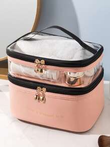 双层粉色化妆包化妆包化妆品收纳盒化妆品收纳化妆包女士礼物女生礼物女友礼物 - 粉色 - 查看 2