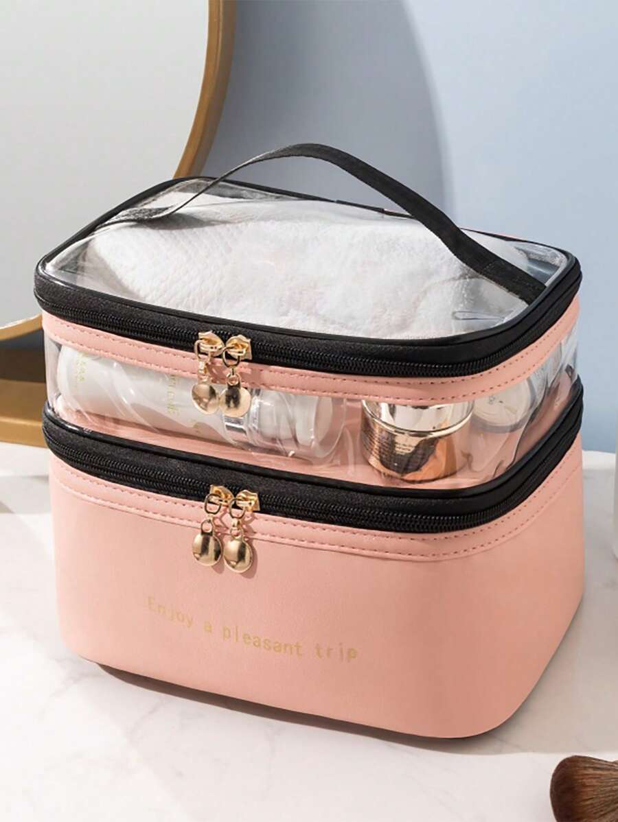 双层粉色化妆包化妆包化妆品收纳盒化妆品收纳化妆包女士礼物女生礼物女友礼物