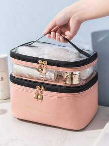 双层粉色化妆包化妆包化妆品收纳盒化妆品收纳化妆包女士礼物女生礼物女友礼物 - 粉色 - 查看 3