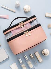 双层粉色化妆包化妆包化妆品收纳盒化妆品收纳化妆包女士礼物女生礼物女友礼物 - 粉色 - 查看 4