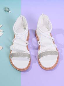 Girls Braided Detail Rhinestone Decor High-top Gladiator Sandals For Outdoor - White - View 7